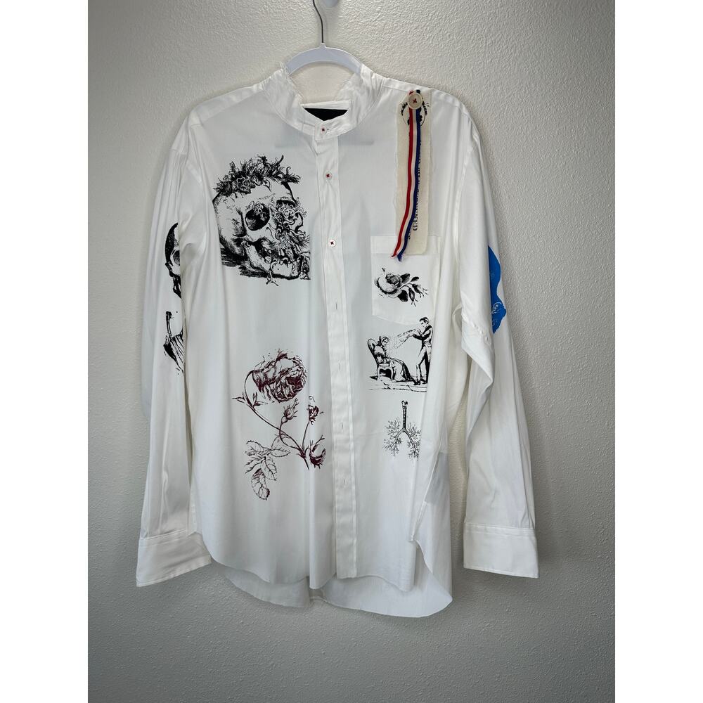 NWT Libertine Silk Screen Melange Deconstructed Mandarin Button Shirt L / XL